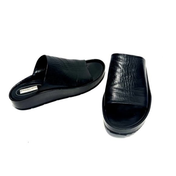 BALENCIAGA * LEATHER LOW WEDGE SLIDE - Picture 6 of 8